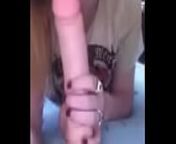 My girlfriend gagging on a thick 8 incj dildo from 8er