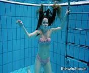 Sexy girl shows magnificent young body underwater from nudist girls bath