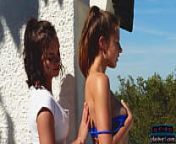 European lesbian hotties Marine LeCourt and Julia Zu rooftop workout from sun tv diyva makal s