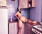 Big booty girl in the kitchen fucks herself with a banana from tattooslutwife