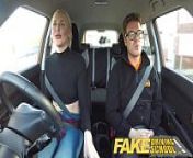 Fake Driving School lesson ends in suprise squirting orgasm and creampie from cum in fake pussy