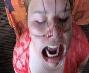 CUM ON FACE in FACIAL BONDAGE SCENE from open mouth hentai