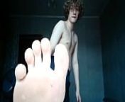 Curly guy with a big dick dominates and jerks you off showing his foots from 60 gay video