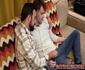 GayDilfs.com - Stepdad Mason Lear saw his stepson Maxx Monroe on the coach sitting and sad. All of a sudden they start kissing, blowing cock andit fell just right from sad bi