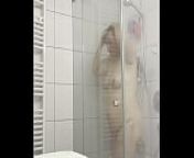 German BBW showering and showing full body and face from full nude body of