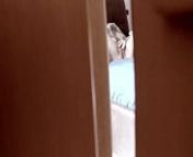 Spying behind a door a teen stepdaughter masturbating in bedroom and coming very intense from masturbate spy