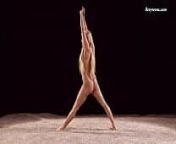 Big tits blonde Andreykina gymnastic poses on the floor from gymnastic positions on the floor