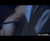 Rubbing her huge puffy nipples as she fucks herself with a pencil from pencil