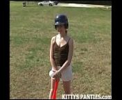 Kitty flashing her pink panties at the park from short skirt upskirt