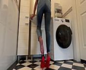 Wetting extremely Jeans and Red classic High Heels and play with Pee from gir pee jeans