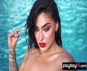 Glamorous all natural Emjay Rinaudo stripped and posed by the pool outdoor from emily rinaudo latest video mega