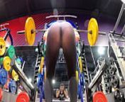 Barbell squats - insanely transparent leggings from flashing bulge to the clothing attendant girl