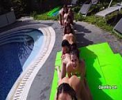 Lucky man fuck in throat Kira Queen and her girlfriends at the pool from sigrid in action