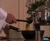 Chef makes out with a brunette hottie before fucking her in the kitchen from skillful young chick haley hunter gets impaled in the doggy style pose