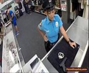 Latina police lady blows and fucks pawnshopowner for more cash from a thife fucking lady polic