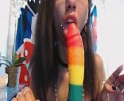 Blowjob POV Thick Dick Rainbow Dildo from drooling tongue