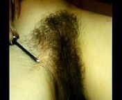 MILF wife grooms her hairy bush pussy from hairy bush grooming shaving close up