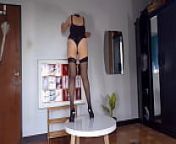 Regina Noir trying on high heels. Striptease in black lingerie and stockings 3 from 연두부 fake nude