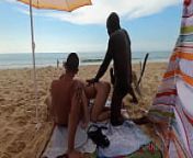 Two guys bang Cayenne Klein on the public nudist beach OTS610 from walk public hairy nude