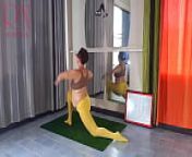 Regina Noir. Yoga in yellow tights doing yoga in the gym. A girl without panties is doing yoga. 2 from athletic naked yoga naked yoga school® with maya kamui