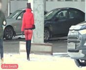 Red Tights. Jeny Smith public walking in tight seamless red pantyhose (no panties) from walks public pantyhose