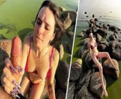 Green Water - Wet and Wild Blowjob on the Public Beach from girl and boy sexes video download