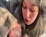SLAVIC GIRL IS SUCKING DICK IN THE WINTER FOREST from www hifi xxx videosbd com