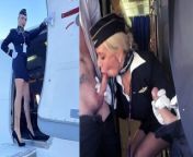 Married newcomer stewardess fuck with both pilots during flight (DP) from air hostess sex