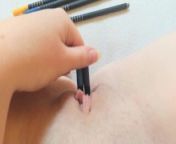 Cute schoolgirl putting pencils very deep in her little pussy from lapis