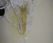 Peeing to side string lace panties. from fihi