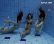Fun naked girls get naughty in the pool from underwater show
