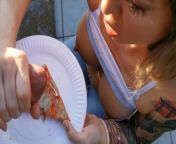 Wild food porn fantasy. Eating my pizza with cum topping. WetKelly from my porn span com