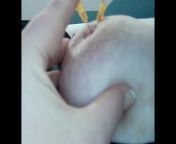 Slut comes while stitching needle in nipple from needle