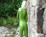 Katerina Piglet wearing green latex catsuit from private beeg girls