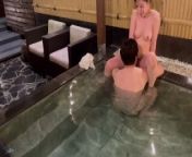 [NTR] in a private open bath. a Japanese cute girl with a boyfriend in. 1-1 from 露天風呂盗撮°