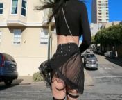 Teaser - public upskirt pussy flashing in a sheer skirt - no panties! from sheers